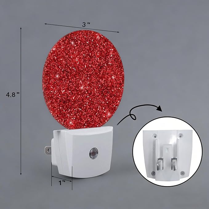 Red Glitter Shine Plug in Night Light Auto Light Round Lamps Energy Saving Gift for Women Men Friends