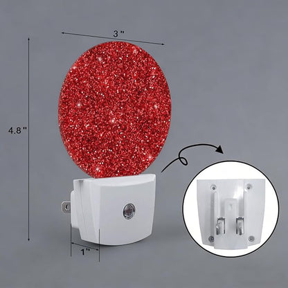 Red Glitter Shine Plug in Night Light Auto Light Round Lamps Energy Saving Gift for Women Men Friends