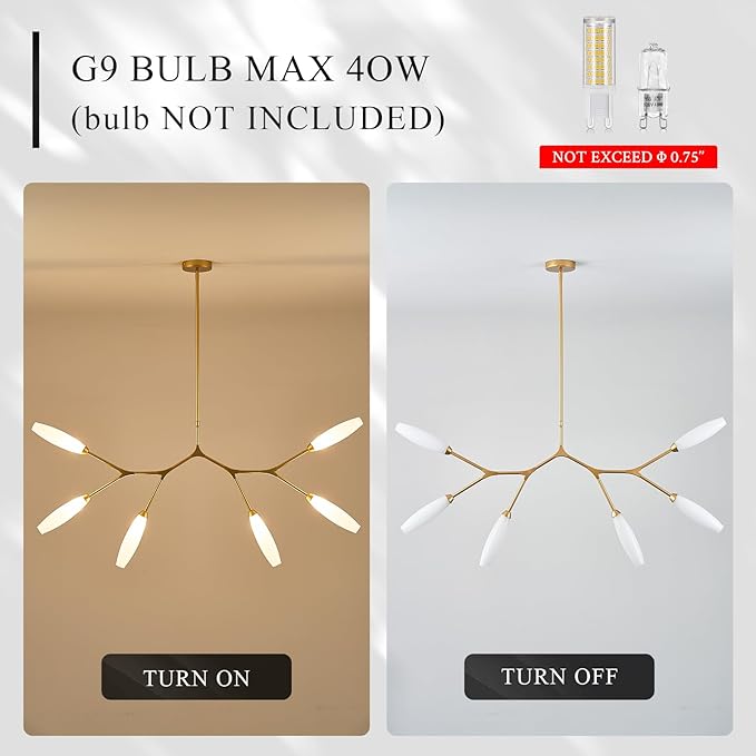 Modern 6-Light Chandelier Elegance Sputnik Chandeliers for Dining Room L50’’ Large Glass Chandelier Adjustable Branch Pendant Light Fixture for Living Room Kitchen Bedroom