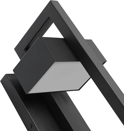 Krychiler 13.6 Inch Contemporary Outdoor Wall Lights with 3000K Integrated LED, 2 Packs Matte Black Metal Modern Exterior Lighting Fixtures Outside Wall Mount, for House Porch Patio Garage Front Door