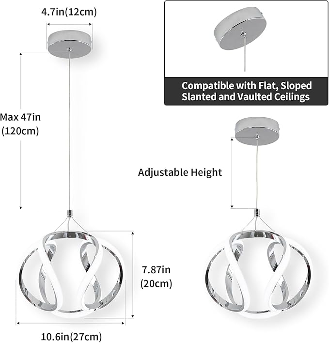 CANEOE Modern Led Pendant Light, 5500K Creative Led Kitchen Island Pendant Lights Fixtures, Adjustable Height Integrated LED Hanging Lamp for Living Room Bedroom Kitchen Cafe,1 Pack