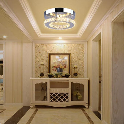 Modern Mini Led Chandelier Semi Flush Mount Crystal Lighting Ceiling Crystal Lamp for Bedrooms Dinning Rooms Hallway(Round Warm White)