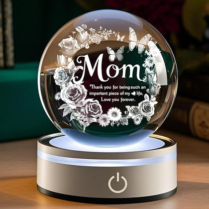 Mom 3D Crystal Ball Gifts for Mum Birthday Gift from Son, Daughter - Fun Christmas, Mothers Day, Retirement Gift Dutterfly Decorations for Mom 80MM