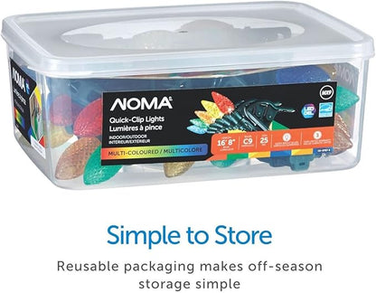 NOMA C9 LED Quick Clip Christmas Lights | Built-in Clip-One String Lights | 24 Multi-Color Bulbs | 16inch Foot Strand