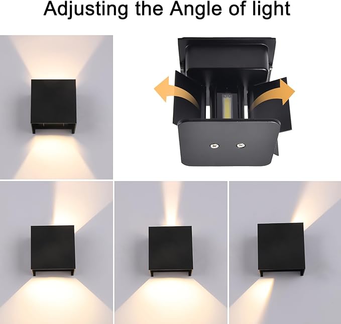 Mille Lucciole 2 Pack LED 20W Outdoor Sconce Wall Lights Interior/Exterior Up and Down Lights IP65 Waterproof Sconce Outdoor Lighting Fixtures Square Aluminum Wall Mount Light Black 6500K Cold Lights