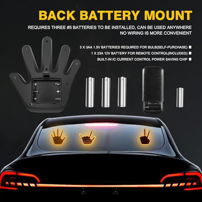 LED Gesture Light Comical Car Finger Light with Remote Ideal Gifted Car Accessories Funny Back Window Sign Car Gadget & Road Rage Sign Give The Love & Wave & Yead to Drivers-Amber