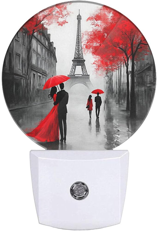 EKOBLA Paris Eiffel Tower Plug-in Night Light, Romantic Couple Street Scene LED Nightlight with Auto Sensor for Bedroom & Home Decor