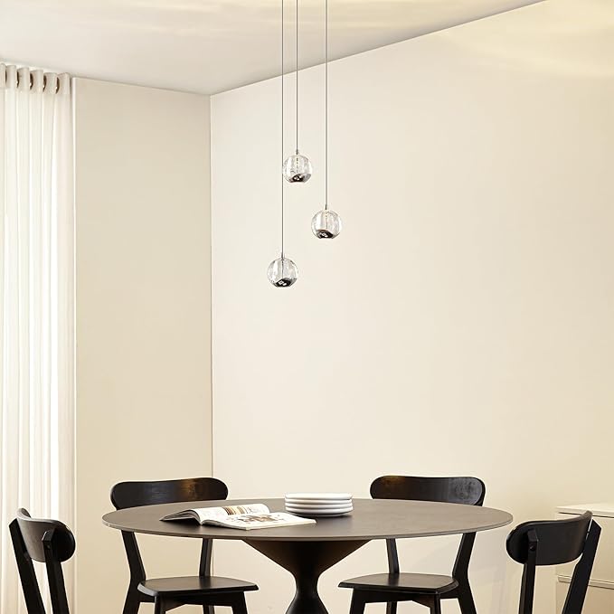 3-Light Chrome Globe Chandelier, Modern Bubble Glass Cluster Pendant Lights for Kitchen Island & Dining Room Light Fixture & Foyer Chandelier, Warm White 3000K, LED 1175 lm, Ø 9.8 in