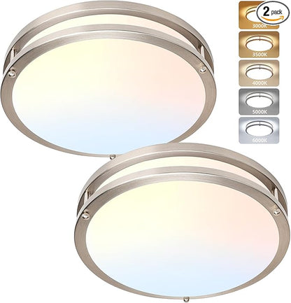 Flush Mount Ceiling Light - 2 Pack 36W 3000K/3500K/4000K/5000K/6000K Dimmable Led Ceiling Light Fixture for Kitchen Hallway Bedroom Bathroom (2, Brushed Nickel, 12 Inch)