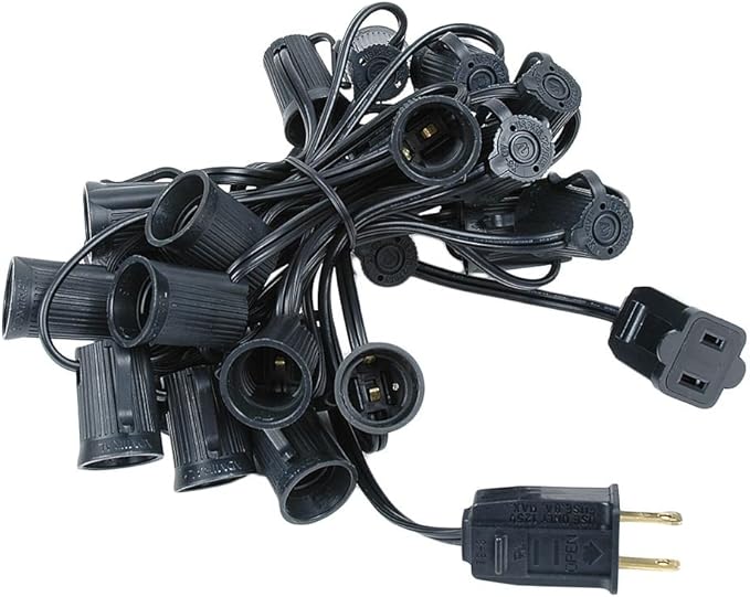 Novelty Lights 12.5 Foot String Light Set - Indoor/Outdoor Stringer for Christmas, Wedding Decor, Patios, & More - C9/E17 Intermediate Base (Black Wire, 6" Spacing)