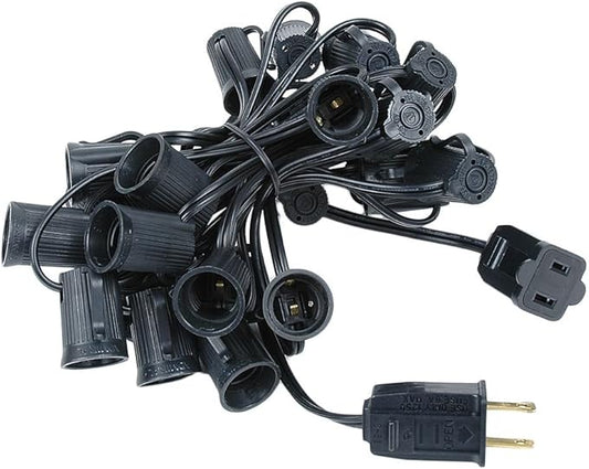 Novelty Lights 12.5 Foot String Light Set - Indoor/Outdoor Stringer for Christmas, Wedding Decor, Patios, & More - C9/E17 Intermediate Base (Black Wire, 6" Spacing)