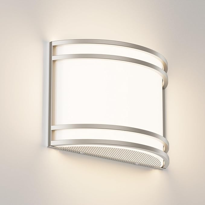 15W LED Indoor Wall Sconce, 3000K/4000K/5000K Color Temperature, Dimmable Modern Indoor Wall Mount Half Cylinder Light Fixture for Hallway Bedroom, Brushed Nickel