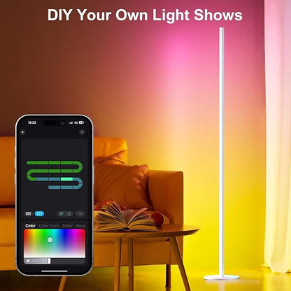 White Corner Floor Lamp 1 Pair, LED Corner Lamp with Remote Control, APP Control 16 Million Colors, Timing, Color Changing Ambient Lighting for Living Room, Bedroom, Gaming (Only One Adaptor)