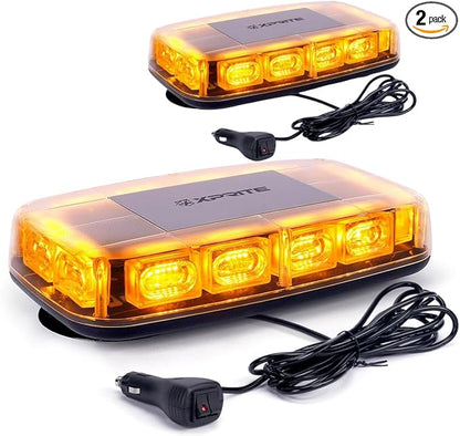 Xprite 2PCS Upgraded 12" 72LED Rooftop Mini Strobe Lights, Emergency Safety Flashing Beacon Light bar with Magnetic Base for 12V-24V Construction Vehicles, Trucks, Snow Plow, Postal Car (Amber)
