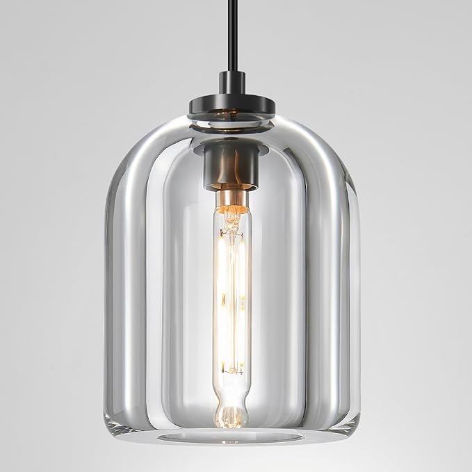 Crystal Pendant Light Kitchen Island: 5.1" Vintage Brass Hanging Lights above Dining Table - Modern Crystals Lighting over Kitchen Sink - Luxury Black Cylinder Pendants Light Fixtures Bulbs Included