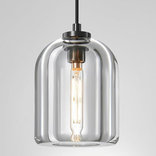 Crystal Pendant Light Kitchen Island: 5.1" Vintage Brass Hanging Lights above Dining Table - Modern Crystals Lighting over Kitchen Sink - Luxury Black Cylinder Pendants Light Fixtures Bulbs Included