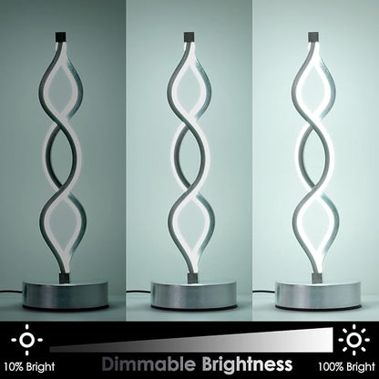 NUÜR Infinity Spiral LED Table Lamp Silver, Dimmable Metallic Bedside Lamp with Touch Controller, 3 Colour Temperature, 15.8 Inch Height, Decorative Lamp for Home, Living Room