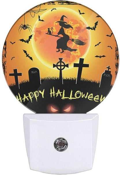 EKOBLA Halloween Plug-in Night Light, Seasonal Witch, Bat & Graveyard LED Nightlight for Halloween Home Decor