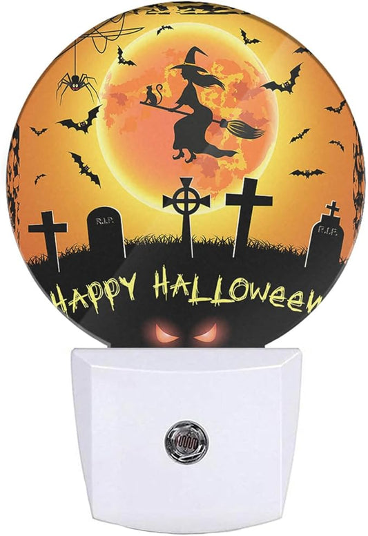 EKOBLA Halloween Plug-in Night Light, Seasonal Witch, Bat & Graveyard LED Nightlight for Halloween Home Decor