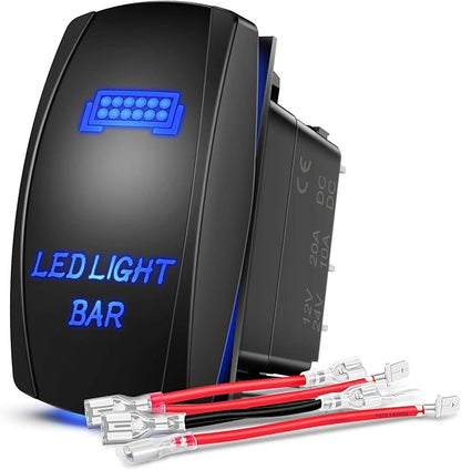 Nilight - 90001B LED Light Bar Rocker Switch 5Pin Laser On/Off LED Light 20A/12V 10A/24V Switch Jumper Wires Set for Jeep Boat Trucks,2 Years Warranty,Blue