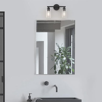 Bathroom Vanity Light Black 2 Light Rustic Bathroom Vanity Lights Over Mirror, UL Listed Modern Industrial Wall Sconces Lamp with Cylinder Glass Shade, Light Fixture for Bathroom E26 Socket