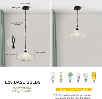 1 Piece Black Chandelier Light Fixtures with Crystal Glass Shade, Black Farmhouse Pendant Light,Hanging Light for Dining Room,Hallway,Living Room,Bedroom