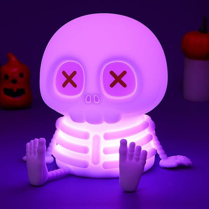 Skull Night Light, Cute Skeleton Lamp, Silicone LED Color Changing & Dimmable Helloween Room Summerween Party Decor, Squishy Rechargeable Bedside Nightlight for Christmas Birthday Gifts