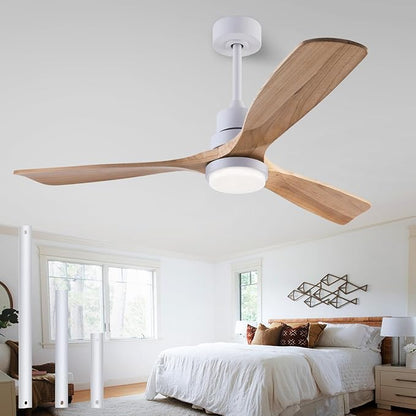 48" Wooden Ceiling Fans with Lighted Remote Control, Indoor Outdoor Wooden Ceiling Fan, Outdoor Modern Ceiling Fan with 3 Fan Blades for Patio, Living Room, Farmhouse, etc (White + Wood Color)…