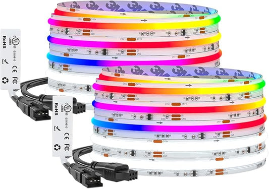 BTF-LIGHTING FCOB COB LED Strip Light, WS2814 Smart IC RGBW 6000K Color Chasing Light, UL Listed DC24V 32.8FT 784LEDs/m High Density 10mm Width for Home Party DIY Decor(No Adapter or Controller)