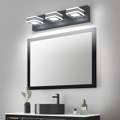 SOLFART LED Bathroom Vanity Light Fixtures： 3 Light Matte Black Modern Acrylic Bathroom Wall Lighting Fixtures Over Mirror Cool White 6000K