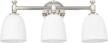 Bathroom Vanity Light, 3-Light Bathroom Light Fixtures Over Mirror, Traditional Vanity Lights for Living Room, Milk White Bell Glass Shades, Standard E26 Base, Polished Nickel