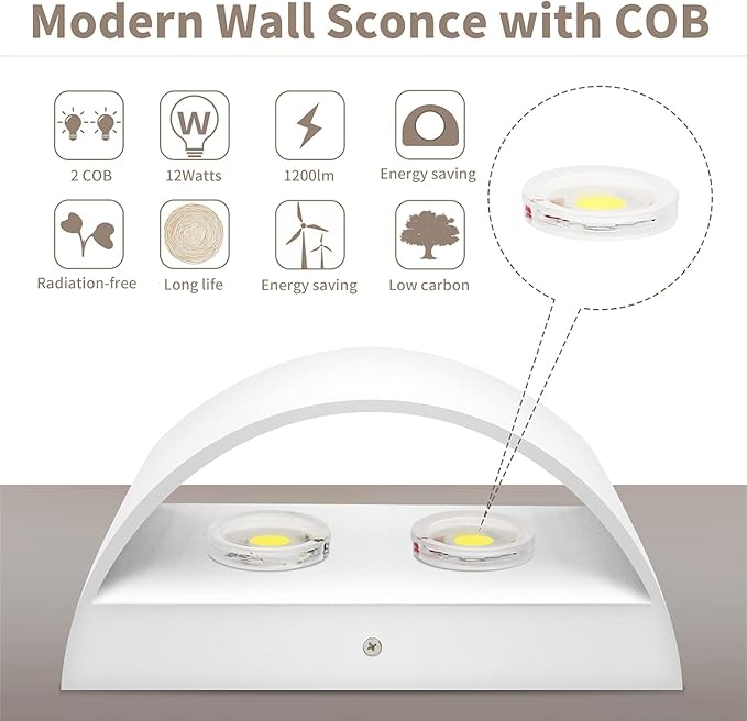 Lightess Modern LED Wall Sconce Set of 2, Hardwired Indoor Wall Lights, Up Down Wall Mount Lamp, White Sconces Wall Lighting for Living Room Bedroom Hallway, 6000K Cool White