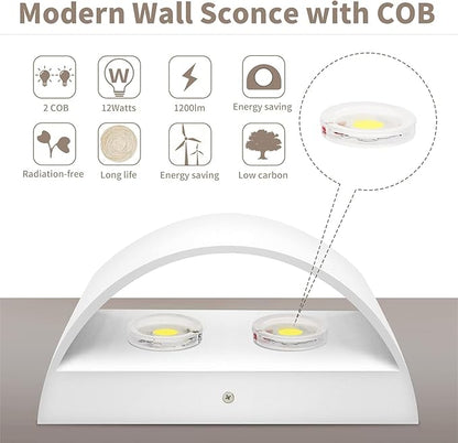 Lightess Modern LED Wall Sconce Set of 2, Hardwired Indoor Wall Lights, Up Down Wall Mount Lamp, White Sconces Wall Lighting for Living Room Bedroom Hallway, 6000K Cool White