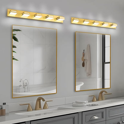 LED Modern Bathroom Light Fixtures, 5-Light 40-Inch Gold Vanity Lights for Bathroom Lighting Fixtures Over Mirror, 6000K Cool White 350° Rotatable Wall Lamp