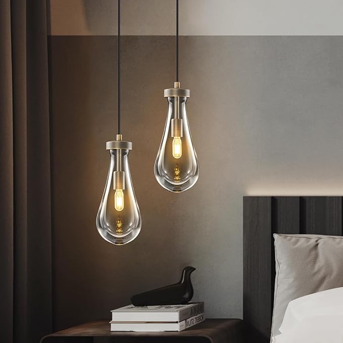 Raindrop Pendant Lights Kitchen Island: Vintage Copper Teardrop Hanging Light - 2 Head Crystal Pendants Light over Dining Table - Durable Raindrop Lighting Fixture for Bedroom Hallway Bulb Included