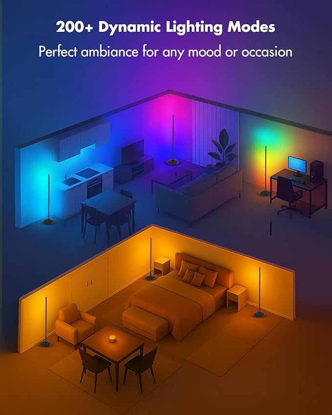 LED Corner Floor Lamp, 2-Pack Smart RGB Corner Lamp with APP & Remote Control, Floor Lamp Dimmable with 16 Million Colors, Music Sync, Standing Lamps for Living Room, Bedroom