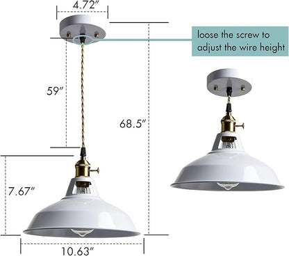CLAXY Industrial Pendant Lights White Metal Barn Shade Hanging Ceiling Light Fixture with Switch E26 Kitchen Pendant Lighting for Loft, Bar, Foyer, Dining