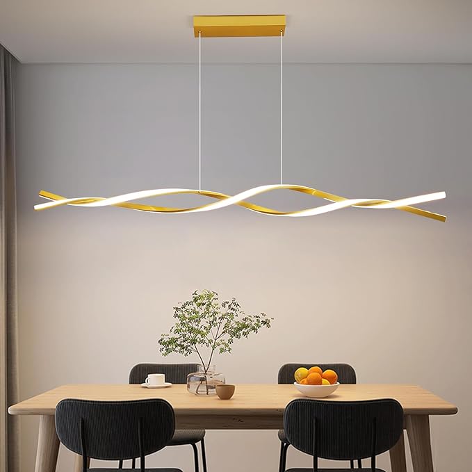 57in Modern Ceiling Pendant Light, with Remote Control Dimmable 3 Color Mode & Brightness Ceiling Lamp, Anti-Flicker Dining Light Fixture for Kitchen, Dining Room (Gold)