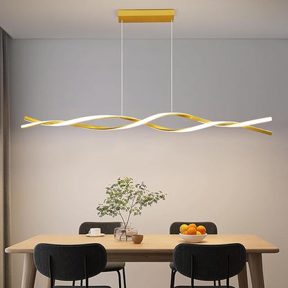 57in Modern Ceiling Pendant Light, with Remote Control Dimmable 3 Color Mode & Brightness Ceiling Lamp, Anti-Flicker Dining Light Fixture for Kitchen, Dining Room (Gold)