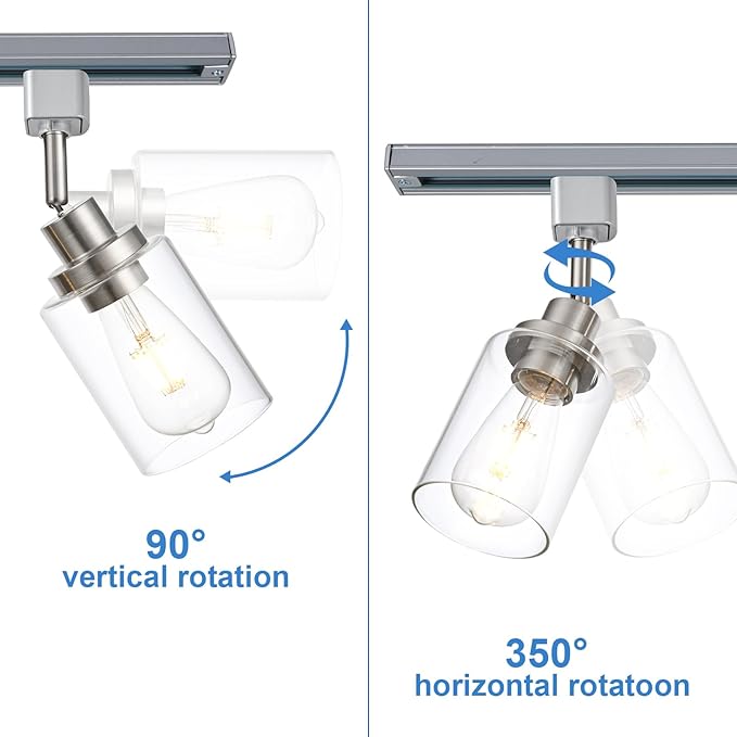 4 Pack H Track Lighting Replacement Heads Brushed Nickel Ceiling Track Lighting Fixtures with Clear Glass Shades, H Type Track Light Heads E26 Base Spotlight for Retail Shop Kitchen Island