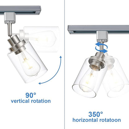 4 Pack H Track Lighting Replacement Heads Brushed Nickel Ceiling Track Lighting Fixtures with Clear Glass Shades, H Type Track Light Heads E26 Base Spotlight for Retail Shop Kitchen Island