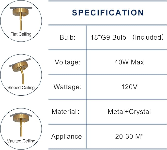 Depuley Modern Gold Sputnik Chandelier: 18-Light Large Crystal Glass Chandelier for Living Room - Kitchen Island Light Fixture Mid Century Hanging Lamp for Dining Room (Included G9 Bulbs)
