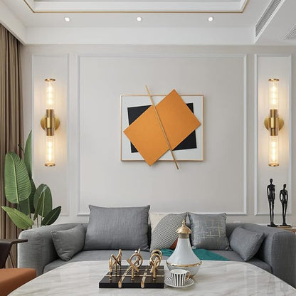 Bathroom Light Fixtures, Gold Wall Sconce in Threaded Glass Indoor Wall Sconces, Modern Bathroom Vanity Light Up and Down Sconces Wall Lighting for Living Room, Hallway - Bulb Not Included