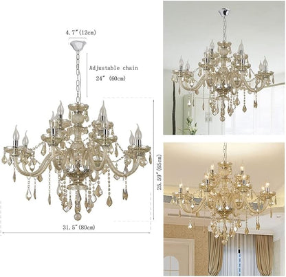 Modern Luxury K9 Crystal Chandelier, 12-Light Cognac Crystal Pendant Light,Candle Style Crystal lamp Lighting Fixture for Dining Room,Hotels, Hall Way, Bars, Restaurants (12 Lights)