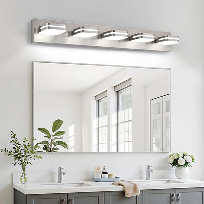 360° Rotate LED Bathroom Vanity Light Fixtures, 2100LM Acrylic Brushed Nickel Vanity Lights for Bathroom, Modern Wall Lighting Fixtures Over Mirror Kitchen Living Room (Natural White Light 5000K)