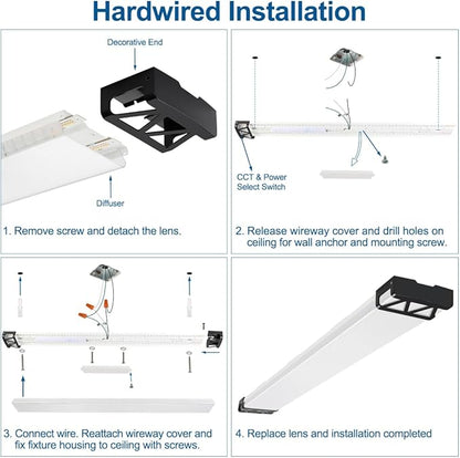 DAKASON 4FT LED Shop Lights for Garage Ceiling with Night Lighting, 48in LED Wraparound Light 75/65/55W 3/4/5000K Selectable, LED Ceiling Light Surface Mount for Office Workshop 4Pack