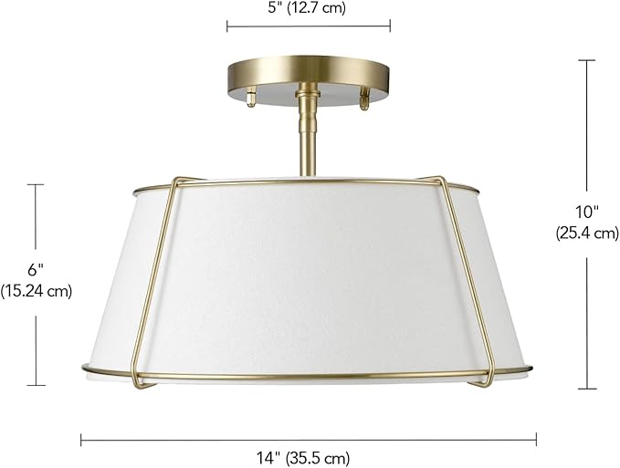 Globe Electric 2-Light Flush Mount Ceiling Light, Matte Brass, Off-White Fabric Shade with Acrylic Diffuser, Updated Traditional Style
