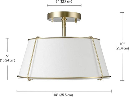 Globe Electric 2-Light Flush Mount Ceiling Light, Matte Brass, Off-White Fabric Shade with Acrylic Diffuser, Updated Traditional Style