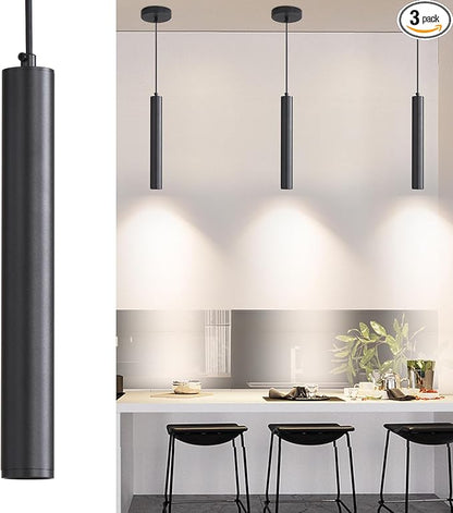 3 Pack Black Pendant Lights for Kitchen Island, Modern Minimalist Linear Hanging Light Fixtures, 3 Color 3000K/4500K/6500K, Ceiling Pendant Lighting for Dining Room, Bedroom, Hallway, Bedside