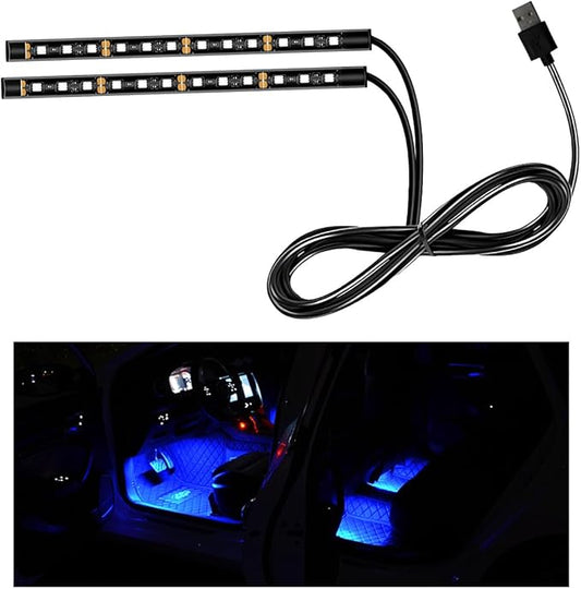 Ohleats Car LED Strip Light, 24 LED RGB Auto Interior Atmosphere Lights, USB Vehicle Under Dash Ambient Night Light Strip, Interior Decorative Lamp Lighting Kit Car Accessories (Blue)